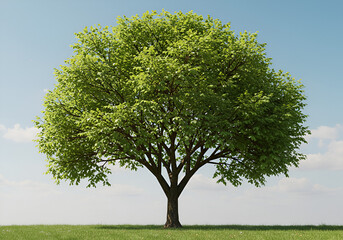 Fototapeta premium Summer tree with full green canopy in bright sunlight