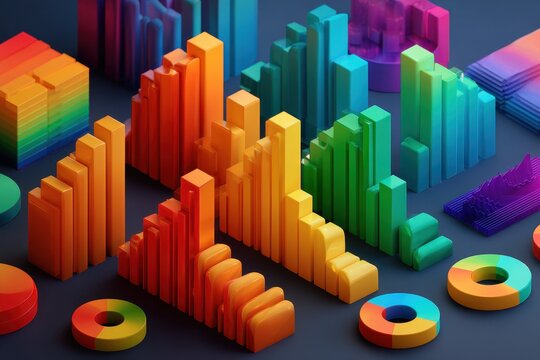 Colorful data visualizations showcasing various charts and graphs presenting numerical information in an artistic manner