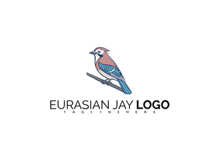 Striking Eurasian Jay Logo Design for Premium Brand Identity. Sophisticated Vector Bird Logo in Blue Tones, Ideal for Environmental Businesses, Bird Art, and Conservation Marketing.

