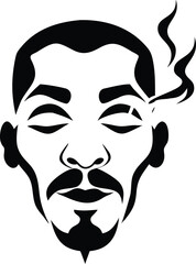 Black and White Stylized Portrait of a Man with Closed Eyes and Smoke face