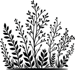 Tree, bushes & Foliage black silhouette vector illustration on isolated white background