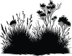 Tree, bushes & Foliage black silhouette vector illustration on isolated white background