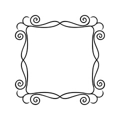 Line art square frame with decorative swirls curls on a border