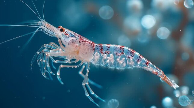Transparent Shrimp in the Ocean: A detailed close-up of a transparent shrimp gracefully navigating its ocean environment.