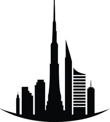 Obraz premium Black Silhouette Dubai Skyline Cityscape Tall Buildings Architecture Landmark vector