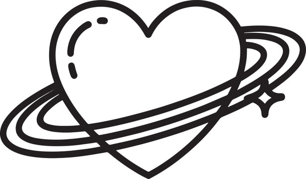 heart with orbit ring wrapped silhouette line art design illustration premium quality