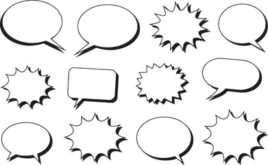 Black and White Comic Speech Bubbles Vector Illustration