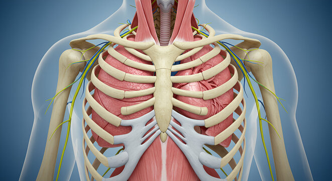 Thoracic Cage Anatomy Showing Intercostal Muscles and Nerves