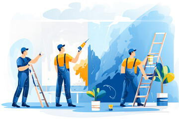 Happy professional team of painters and decorators builders