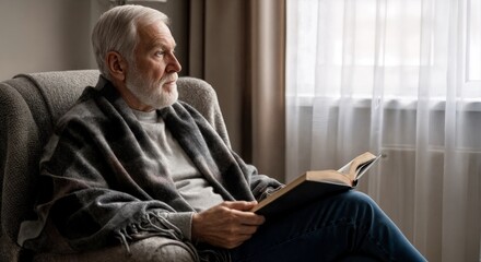 Senior Man Reading Peacefully in Cozy Armchair