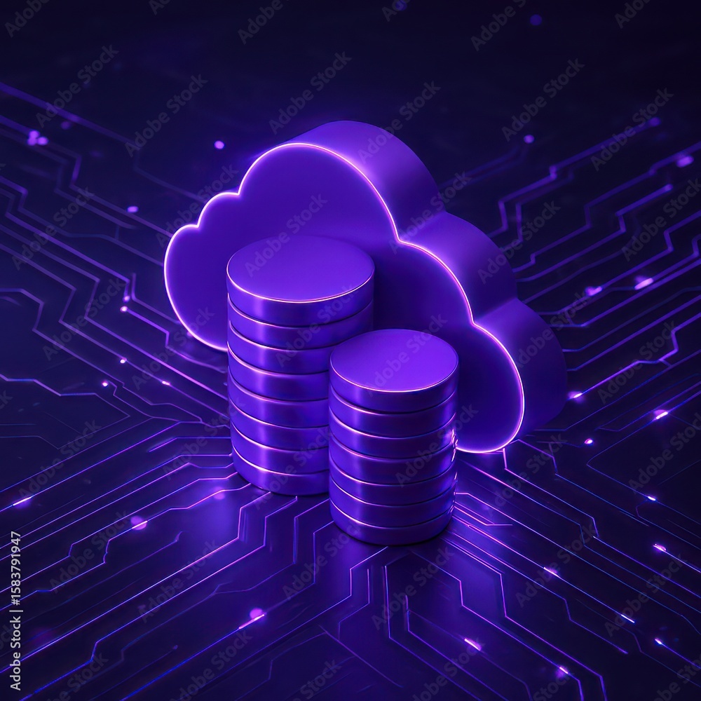 Poster a luminous cloud and database design illustrates the digital realm of data storage and its technolog