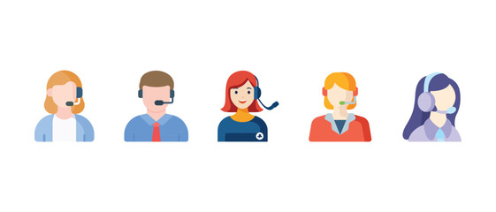 Customer Support & Call Center Vector Icons – Help Desk, Technical Support, Live Chat, Customer Care, Hotline Service, Call Center Agents, Contact Us Icons, Communication Support Symbols.