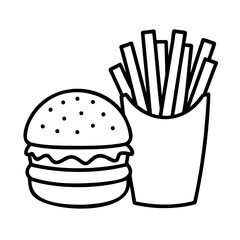 Line art a hamburger french fries on fast