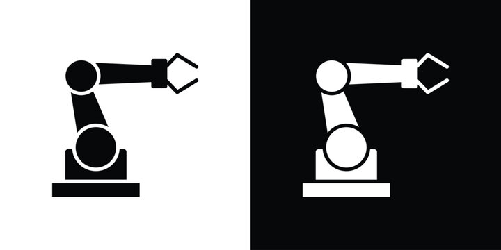 Industrial robot icon black and white. Simple glyph icons.