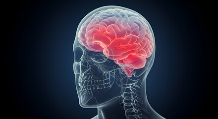 Transparent Skull Overlay with Highlighted Brain Regions