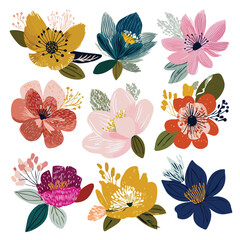 floral isolated in White Background, floral vector, Flat lay vector illustration