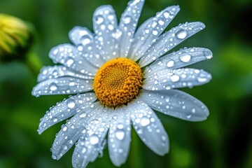 Dew-kissed daisies bloom in a lush garden during an early morning in springtime