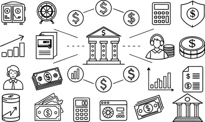  set of business and finance icon in black and white color