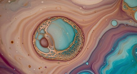 Abstract Colorful Fluid Art with Swirling Marbled Patterns and Bubbles in Soft Pastel Tones