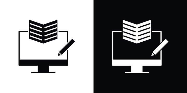 Blended learning icon black and white. Simple glyph icons.