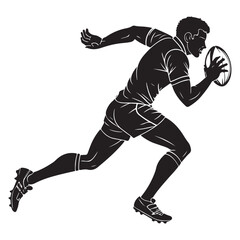 Black Silhouette of Rugby Player in Sprinting Motion Vector