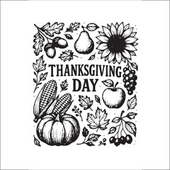 Thanksgiving Day Invitation Label Card Design Black and White