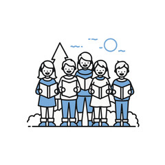 A singing choir performing a melodious tune outdoors.