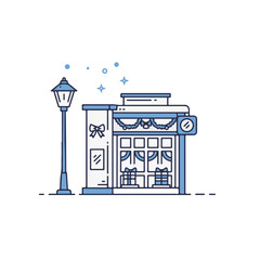 Cute shop illustration with Christmas decoration. 