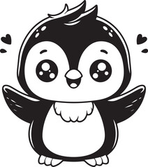 Simple cute penguin outline vector outline shape, simple black and white penguin shape