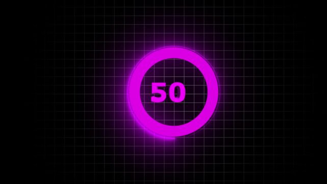  count down from 0 to 50 on ,number counter loading bar animation of neon 0 to 50, 0 to 50 percent rendering, counting number simple counter animation.