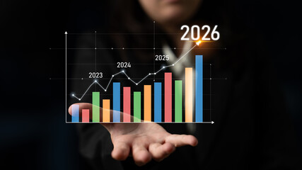 Business growth forecast highlights increasing trends new year 2026. Growth forecast data, growth...