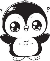 Simple cute penguin outline vector outline shape, simple black and white penguin shape