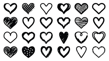 Hand drawn hearts pattern shows love and affection in a simple, artistic style isolated on transparent background