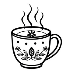 Cozy Floral Teacup with Steaming Hot Tea Beverage Illustration