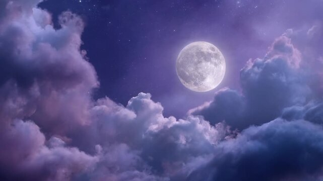 A moonlit sky, filled with fluffy clouds