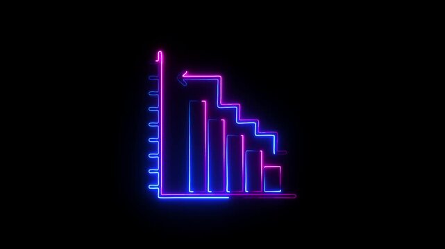 Neon Line Graph with Decreasing Data Points, Glowing in Blue and pink, Representing a Steady Decline in Values Over Time.