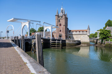 Zuidhavenpoort (South Harbour Gate) gatehouse in the city wall of Zierikzee, Netherlands