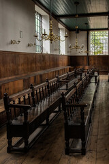 Interior view of the wooden pews of the Portuguese Synagogue Jewish congregation in Amsterdam, Holland, The Netherlands.