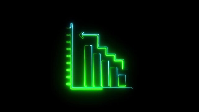 Neon Line Graph with Decreasing Data Points, Glowing in Green, Representing a Steady Decline in Values Over Time.