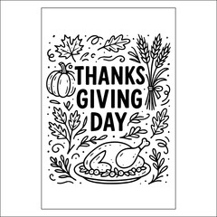 Thanksgiving Day Invitation Card Design Black And White