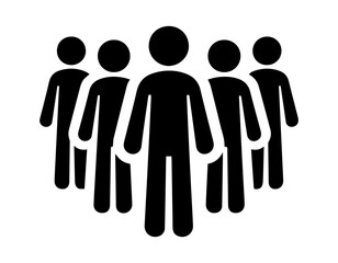 Group of black stick figures standing - simple silhouette icons on transparent background. Minimalist vector people collection for team logos, business meetings, and community designs. 