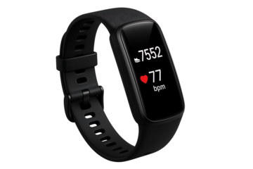 Black Digital Fitness Watch Showing Heart Rate and Step Count – Minimalist 3D Mockup of Smart Health Wearable