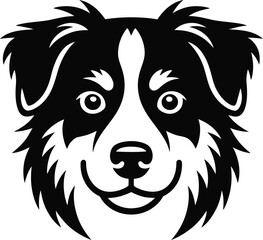 Fototapeta premium Minimalist Australian Shepherd face icon vector with alert eyes and perked ears for logo design