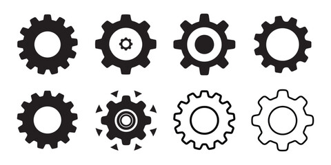 Black settings icon. Cogwheel symbol. Gear settings icon collection for any purpose.