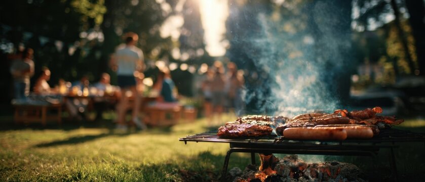 The sizzling barbecue in a sunny backyard gathering with friends and family - Powered by Adobe