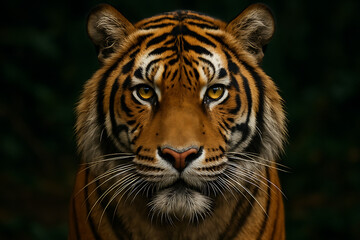 Fototapeta premium Staring majestic tiger face with golden eyes captured in wild habitat for international tiger day to reflect strength wilderness focus and raw natural power