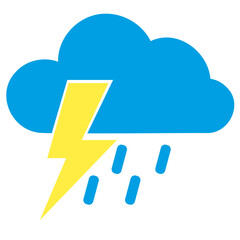 Blue cloud with yellow lightning bolt and rain symbol