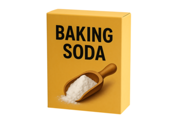 Clean and Minimalist Baking Soda Packaging Mockup with White Powder and Wooden Spoon – Ideal for Product Design or Label Presentation