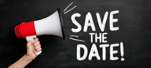 The megaphone announcing a memorable date on a chalkboard background.