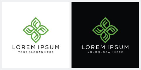 Initial letter F ornament flower leaf green logo design vector template